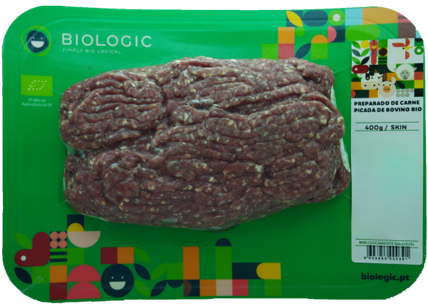PREPARADO DE CARNE PICADA DE BOVINO BIO - SKIN - CONG - 400 G